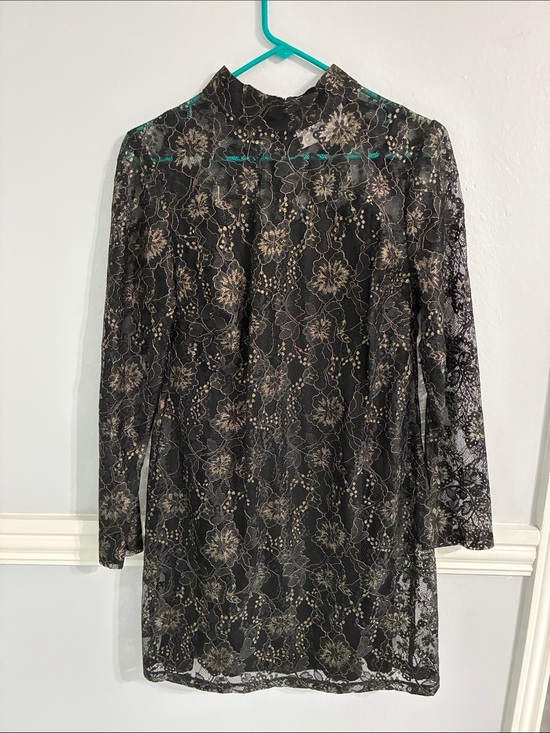 Charles Henry Dresses & Skirts - Charles Henry Black & Gold Lace Mock‑Neck Mini Dress